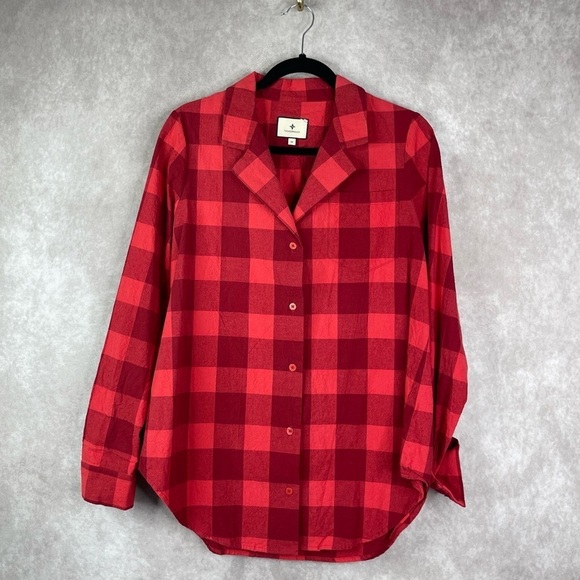 Tuckernuck Josie Checkered Plaid Button Down Blouse In Poppy Red Size M - Picture 1 of 5